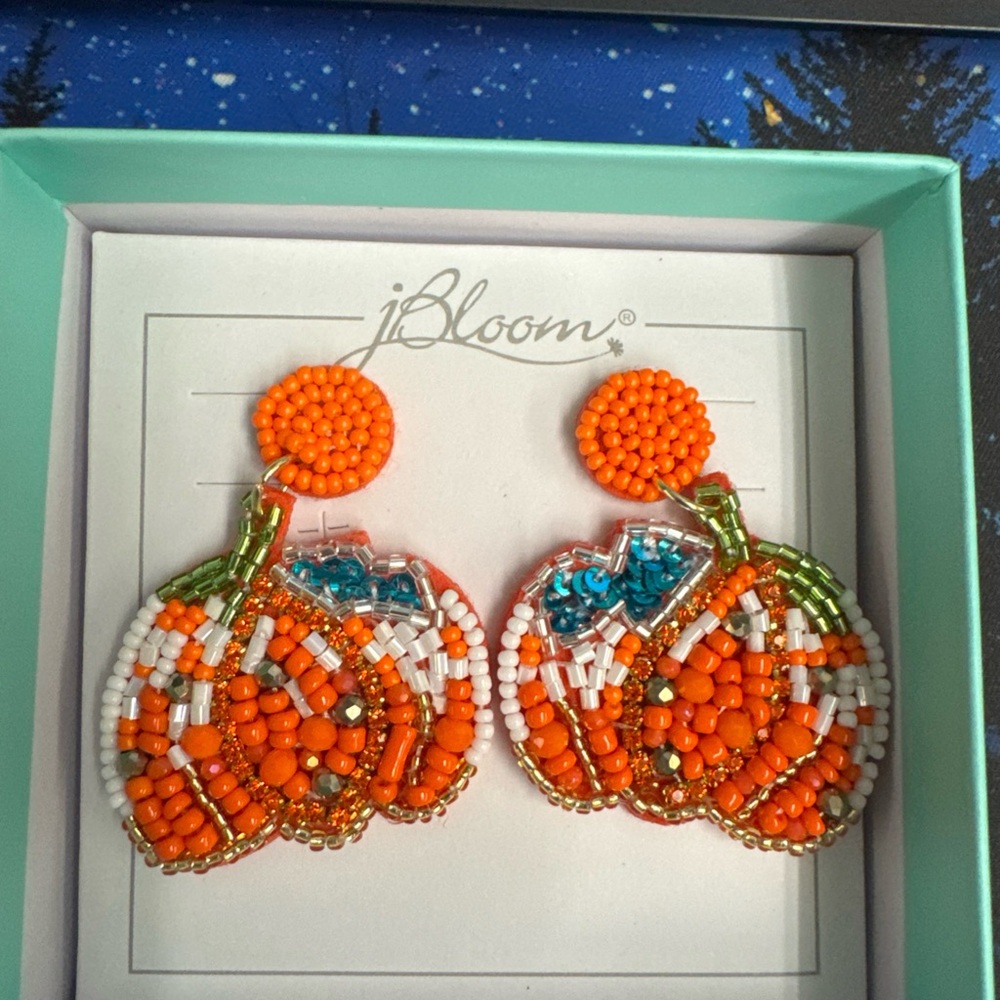 jBloom Fashion Trendy Jewelry Halloween Fall Frenzy Pumpkin Drop Dangle Earrings